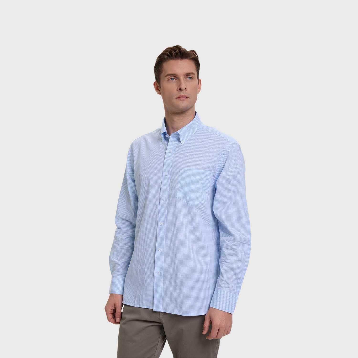 Camisa Hombre Cuadros Premium Celeste Fashion's Park-1