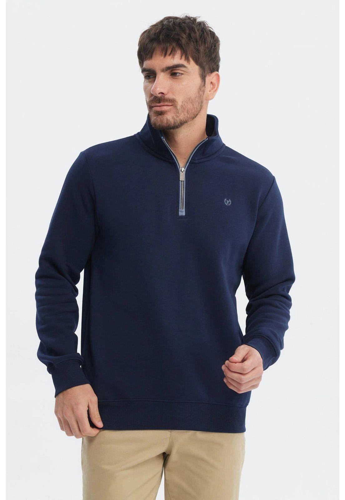 Polerón Hombre Slim Half Zipper Azul Marino-0