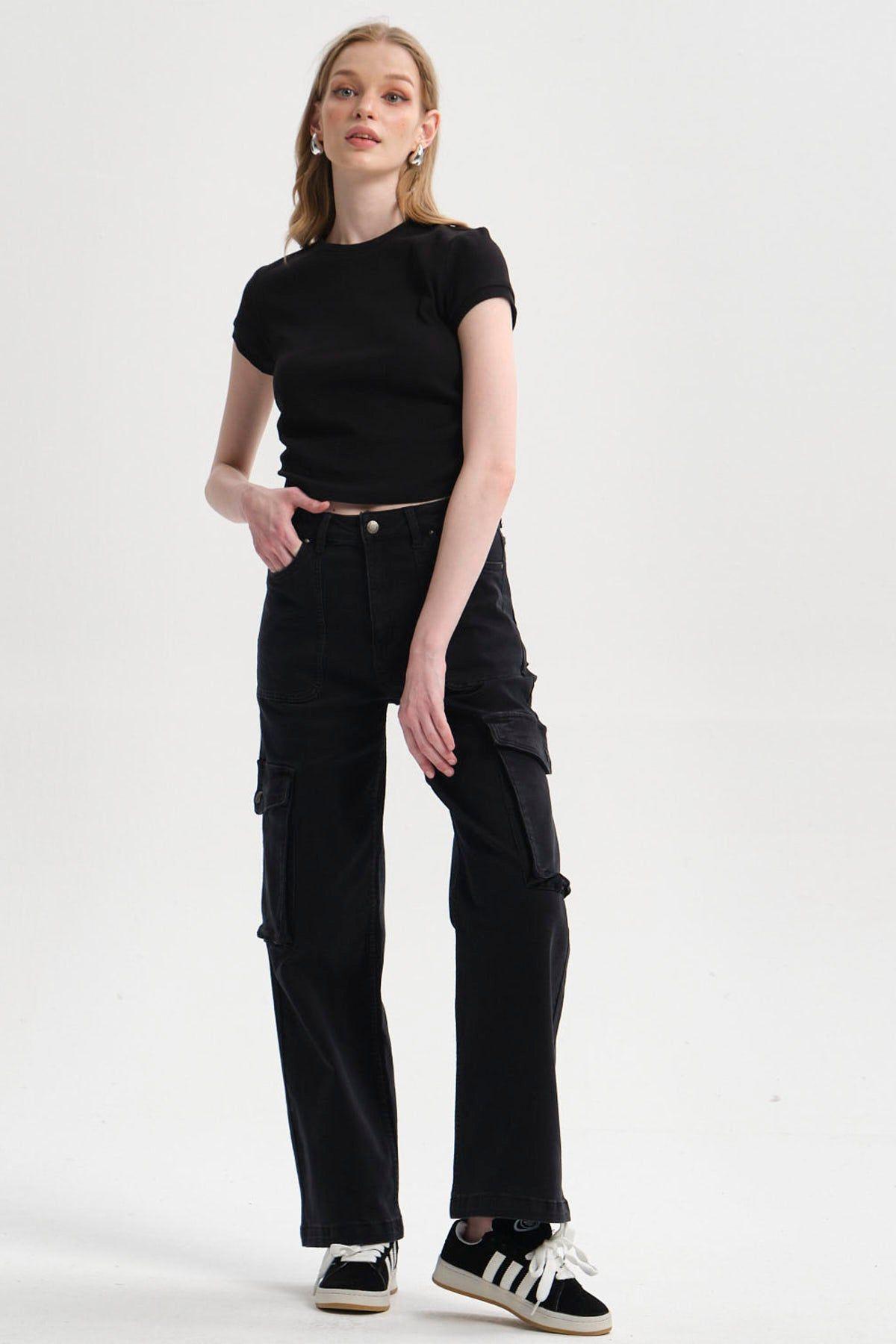 Jeans Mujer Cargo Calce Recto Negro II-3