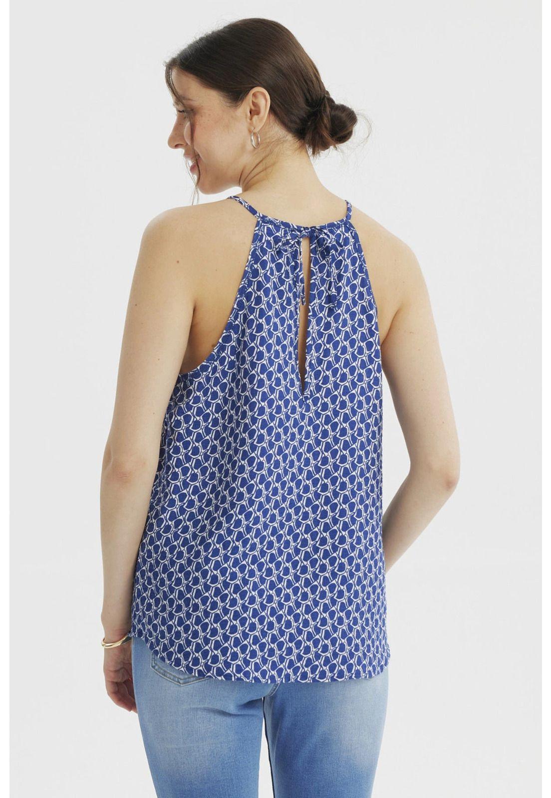 Blusa Mujer Halter Estampada Azul Claro-2
