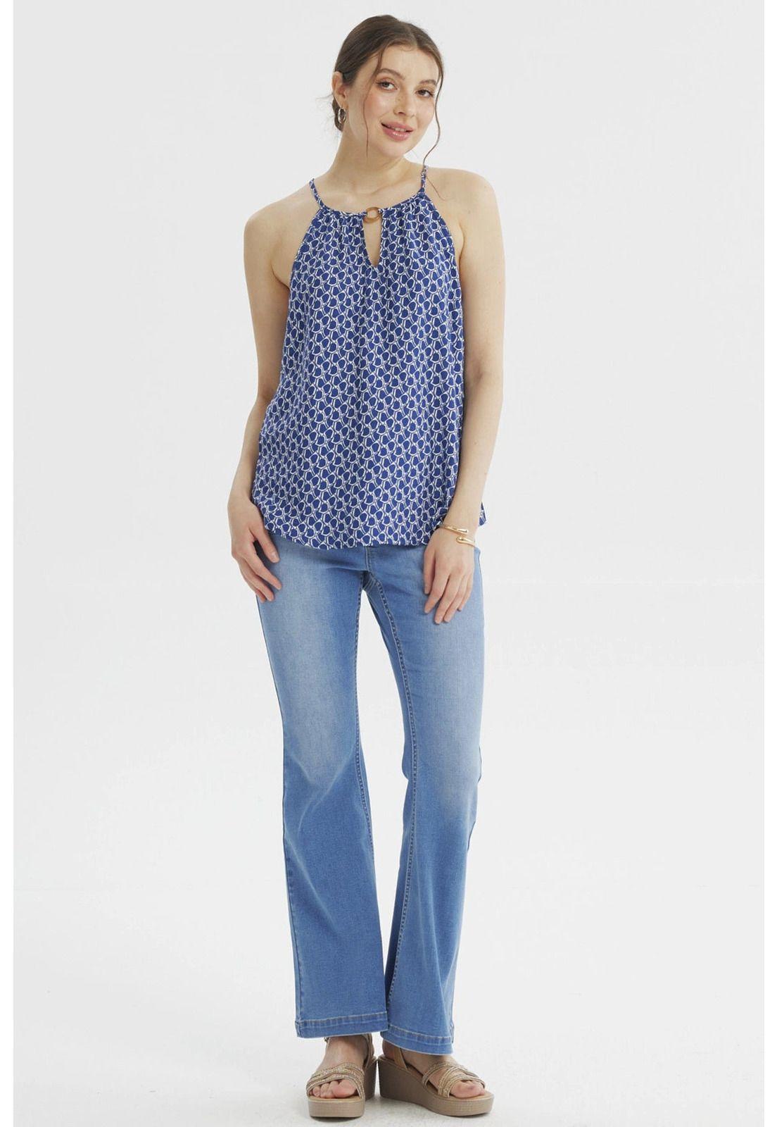 Blusa Mujer Halter Estampada Azul Claro-3