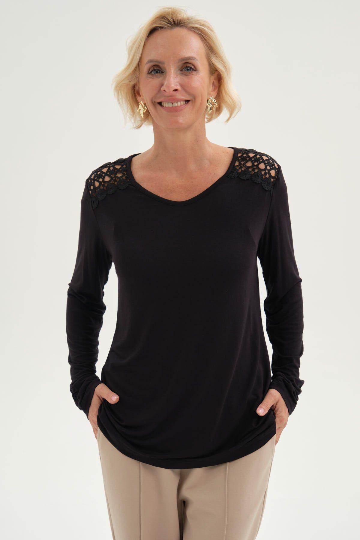 Polera Mujer Con Detalle Macramé Negro-0