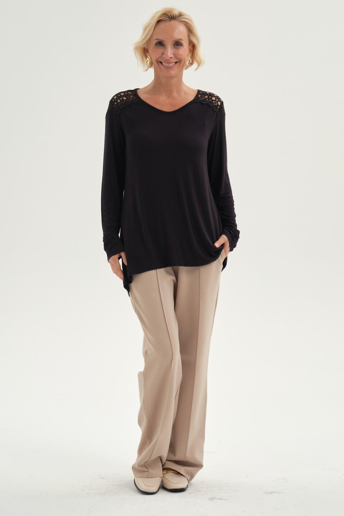 Polera Mujer Con Detalle Macramé Negro-3