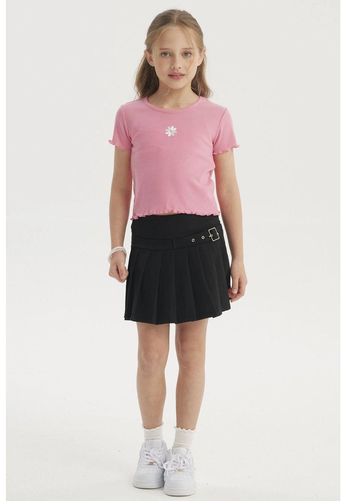 Polera Niña Rib Print Bordado Rosado-3