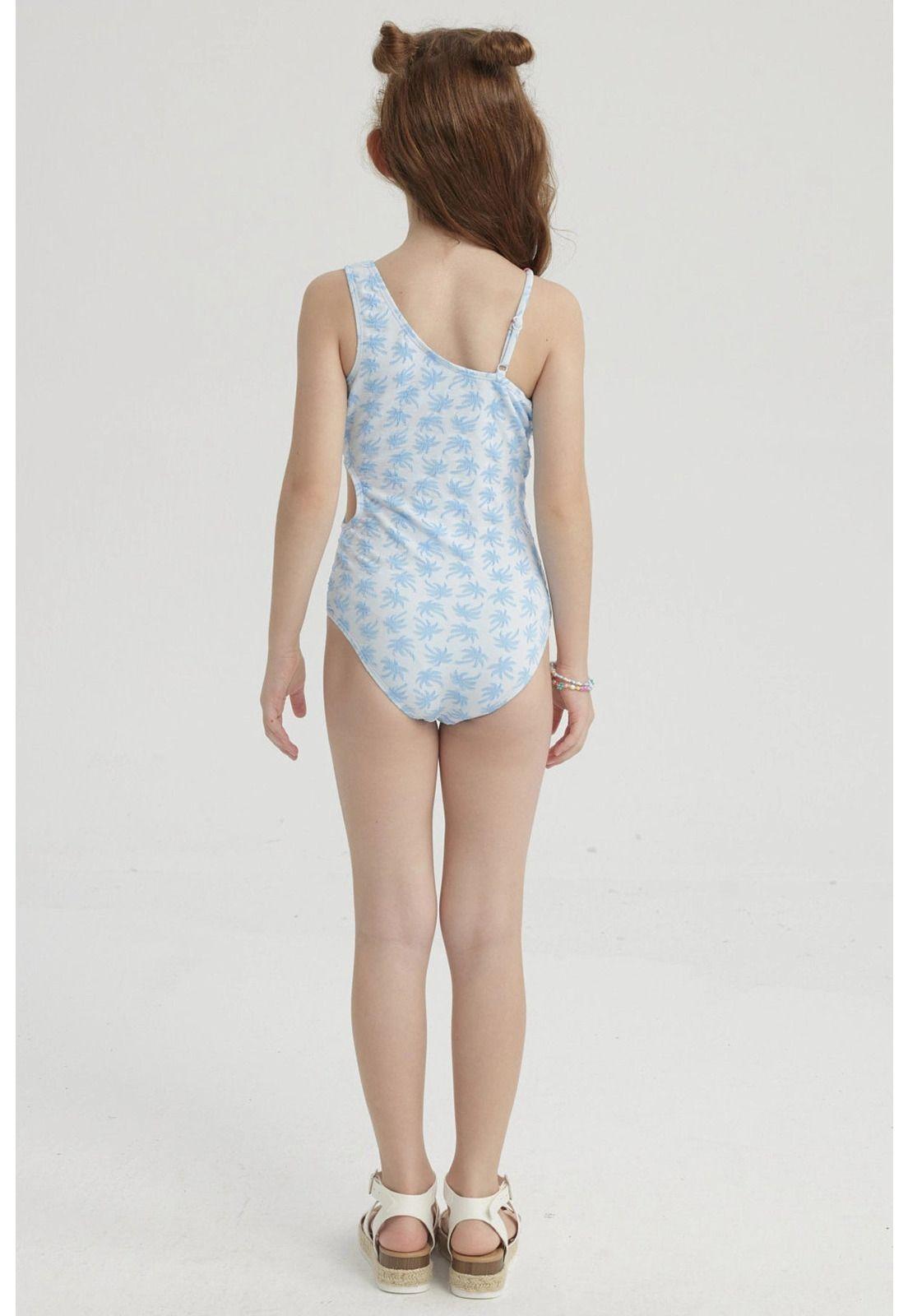 Traje De Baño Niña Asimétrico Celeste-2