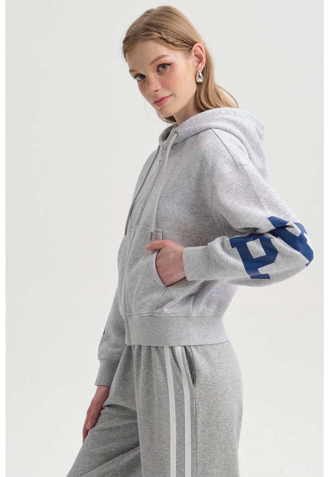 Polerón Mujer Print Mangas Full Gris Melange-2