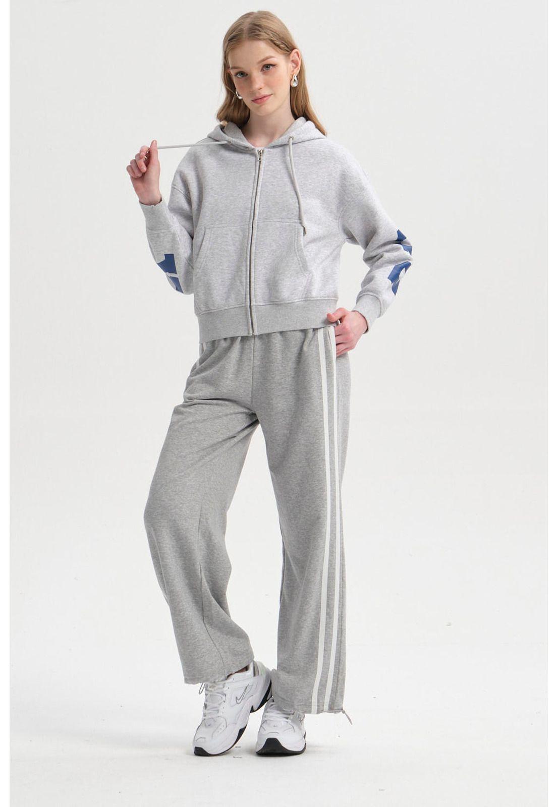 Polerón Mujer Print Mangas Full Gris Melange-3