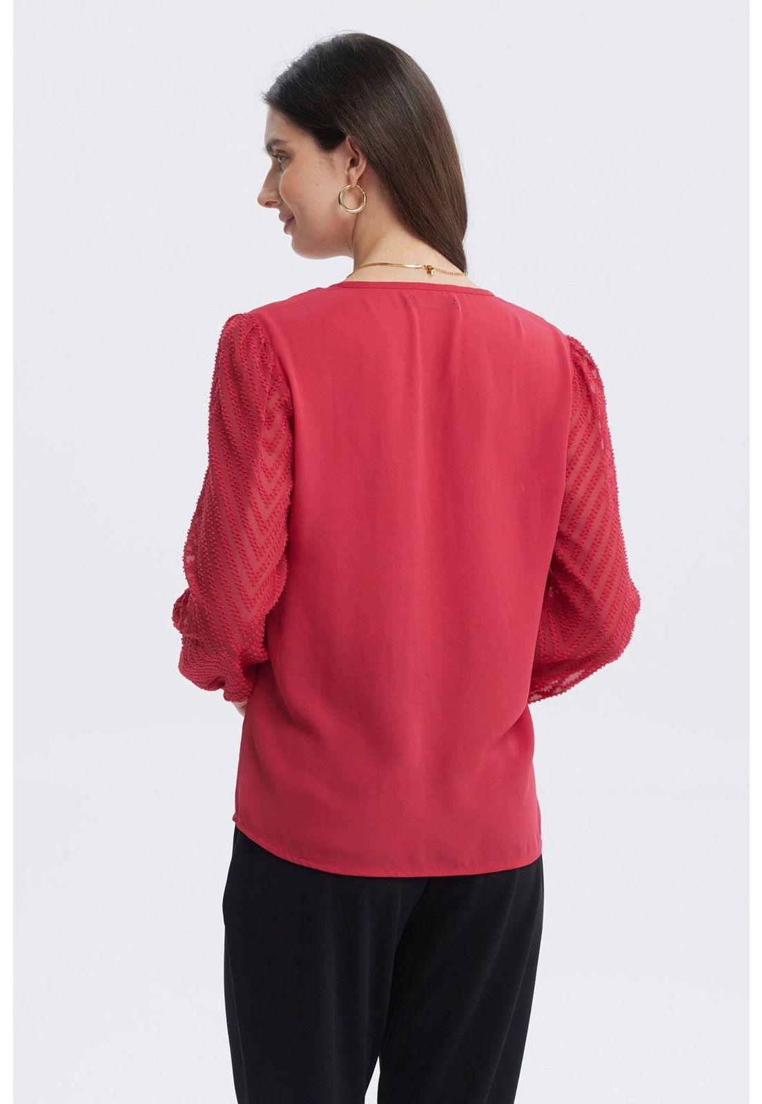 Blusa Mujer Cuello Y Puño En Contraste Rojo-2