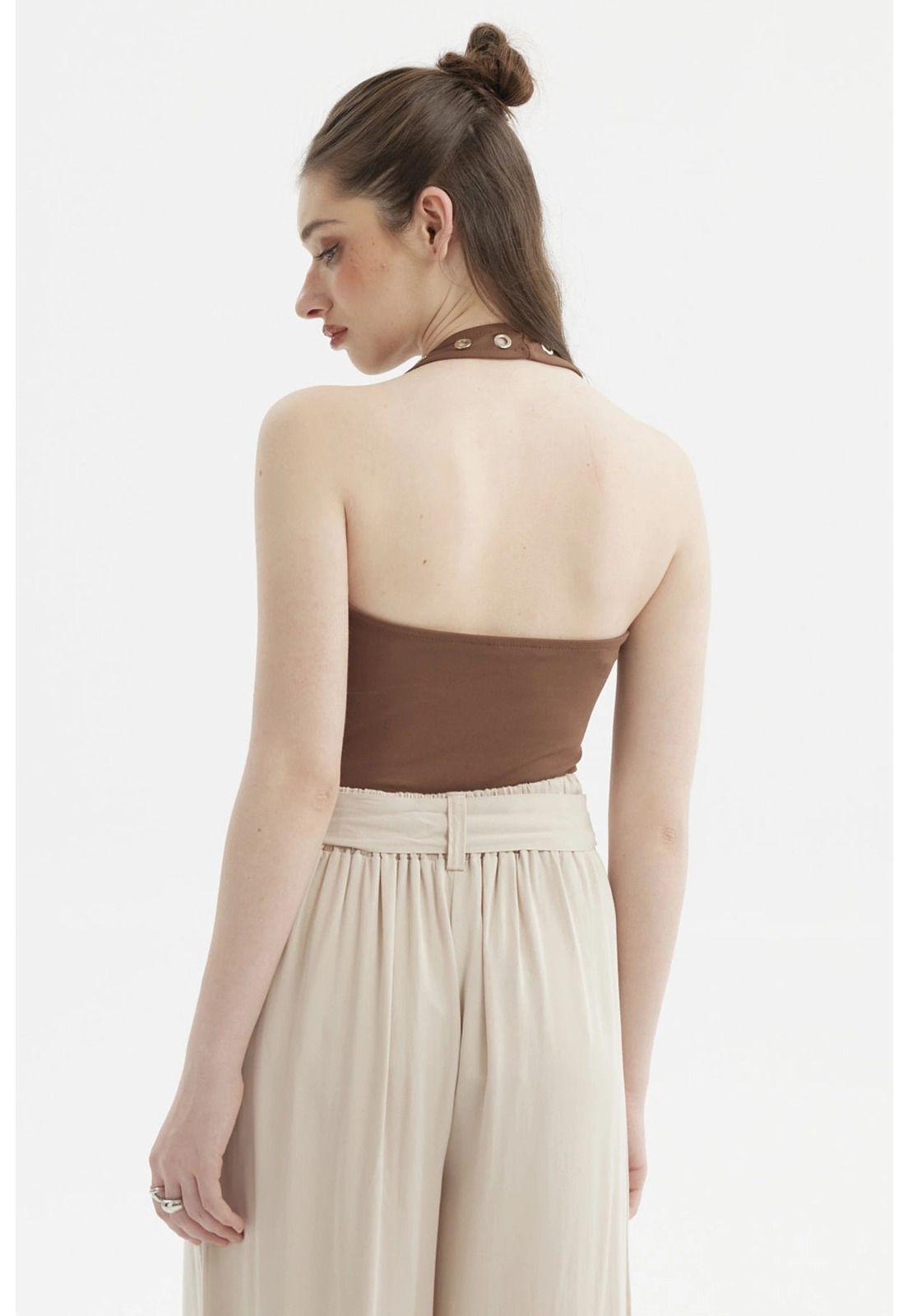 Polera Mujer Cuello Halter Café Oscuro-2