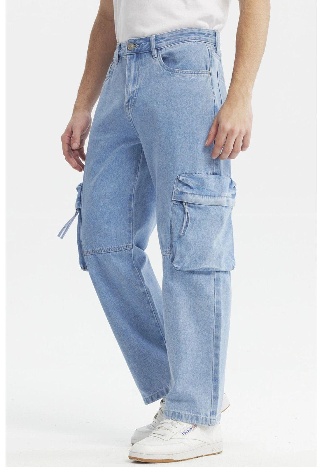 Jeans Hombre Baggy Multicargo Azul Claro-1