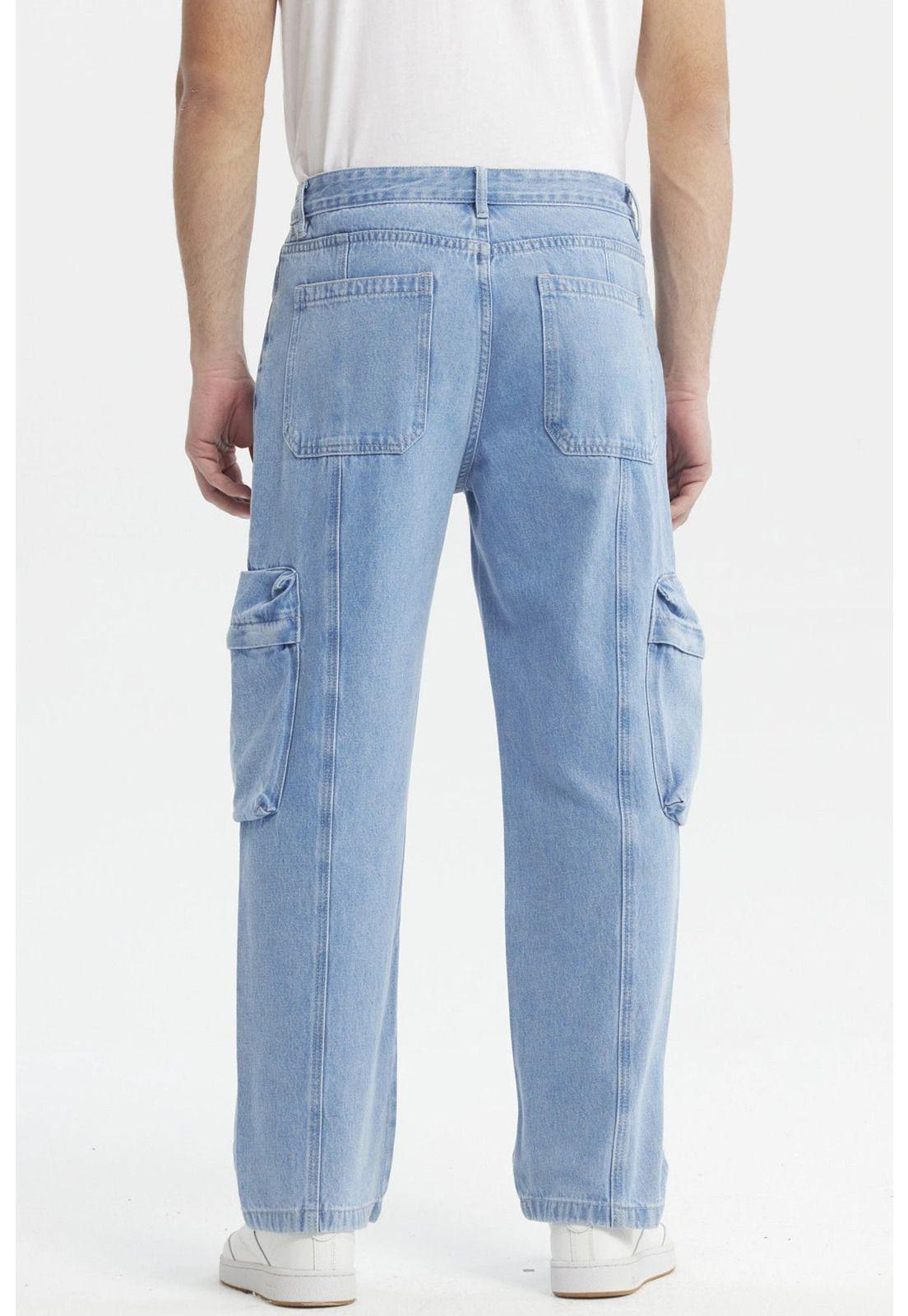 Jeans Hombre Baggy Multicargo Azul Claro-2