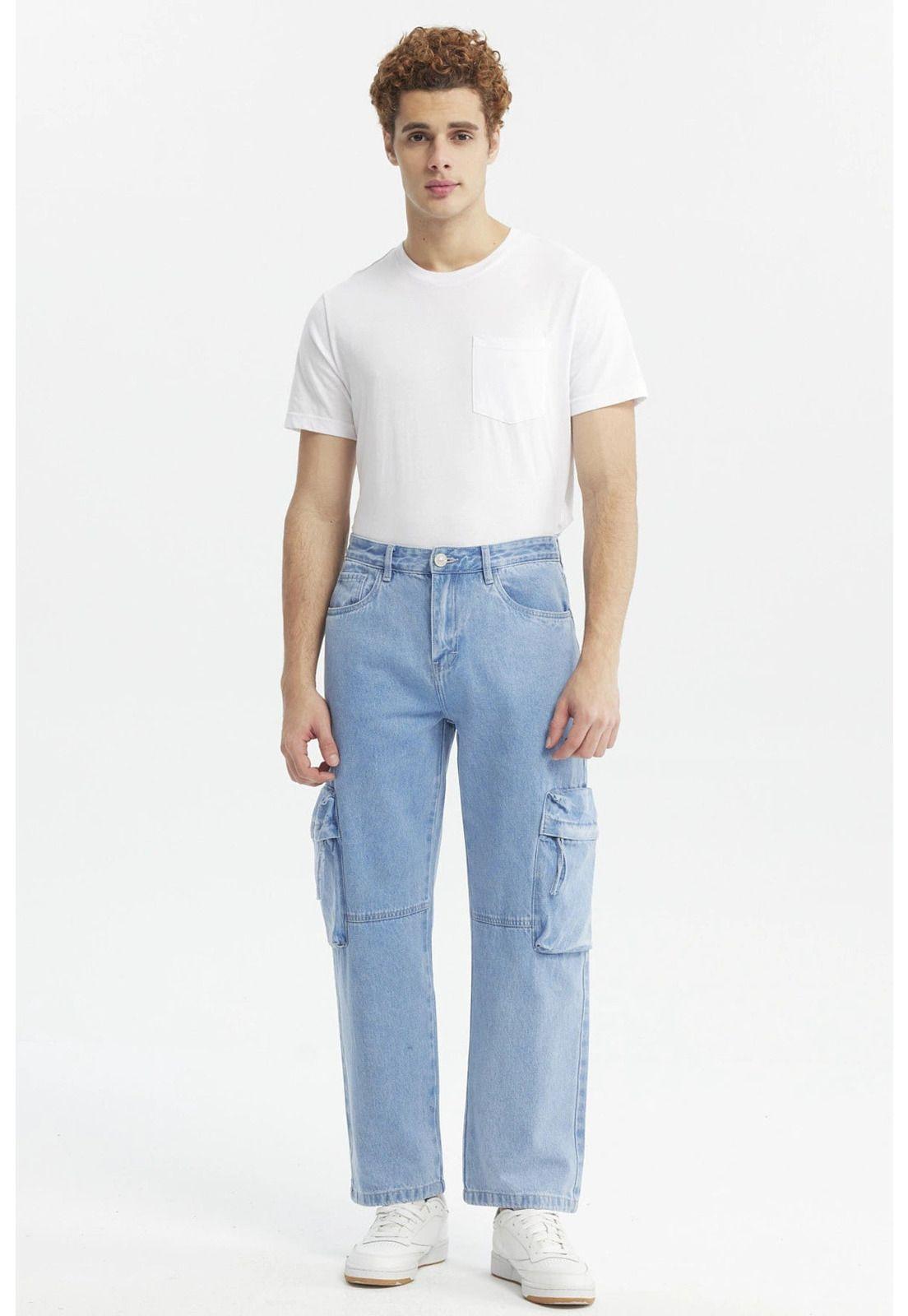 Jeans Hombre Baggy Multicargo Azul Claro-3