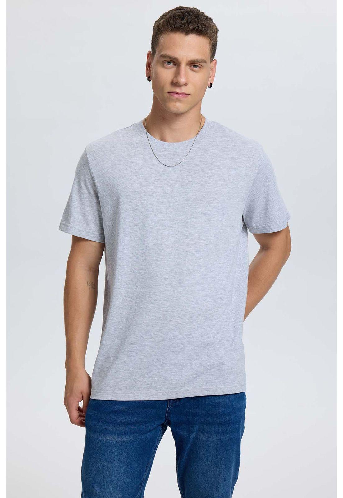 Polera Hombre Regular Fit Básica Gris Melange-0