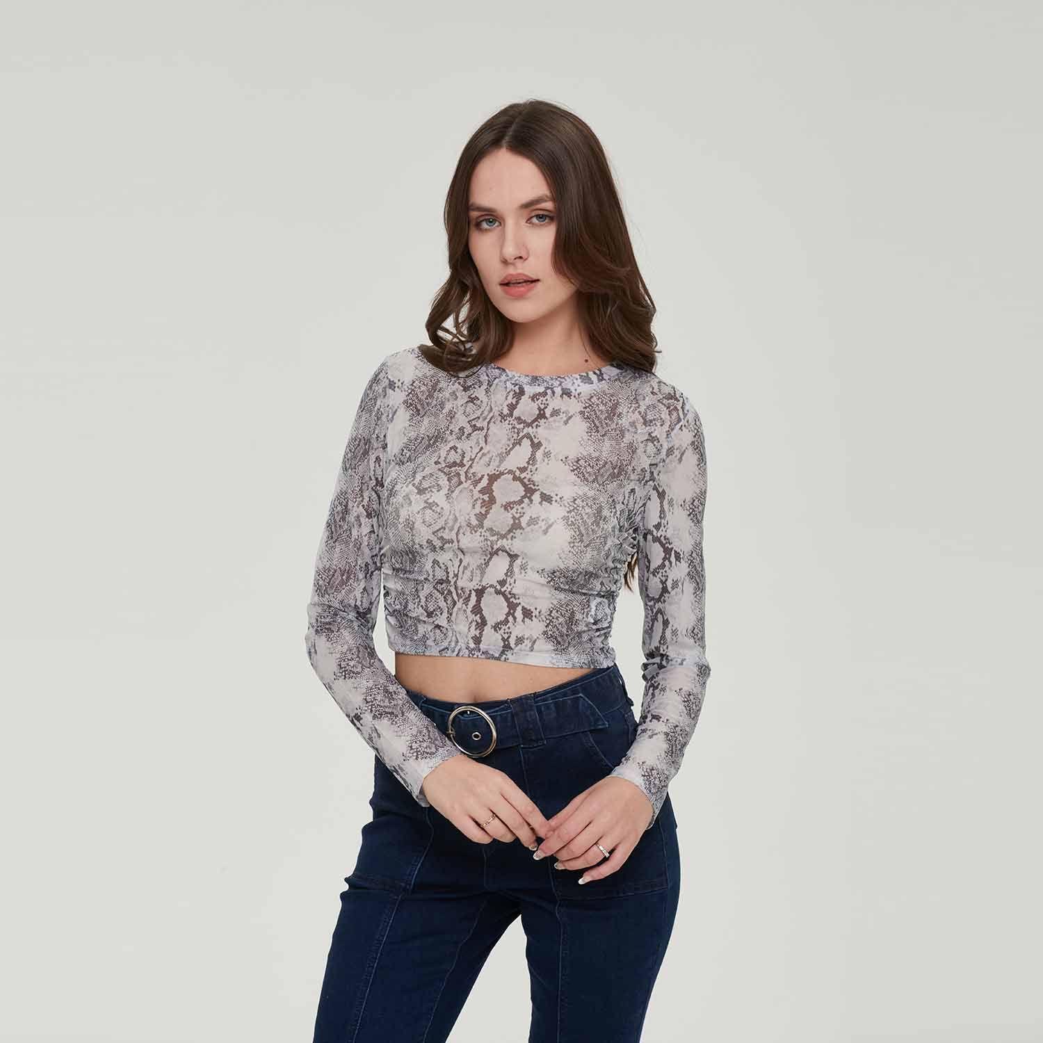Polera Mujer Malla Serpiente Café-0