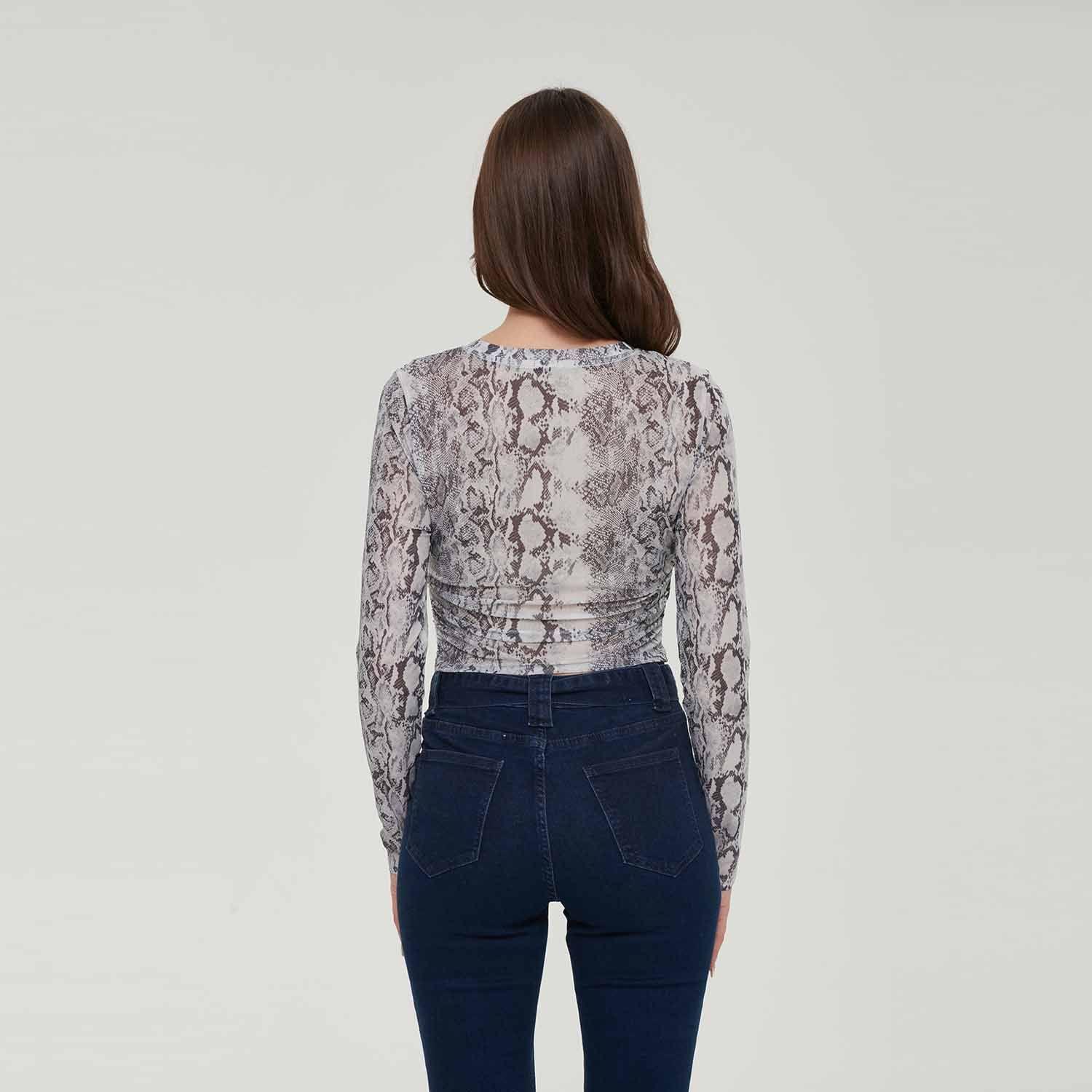 Polera Mujer Malla Serpiente Café-2