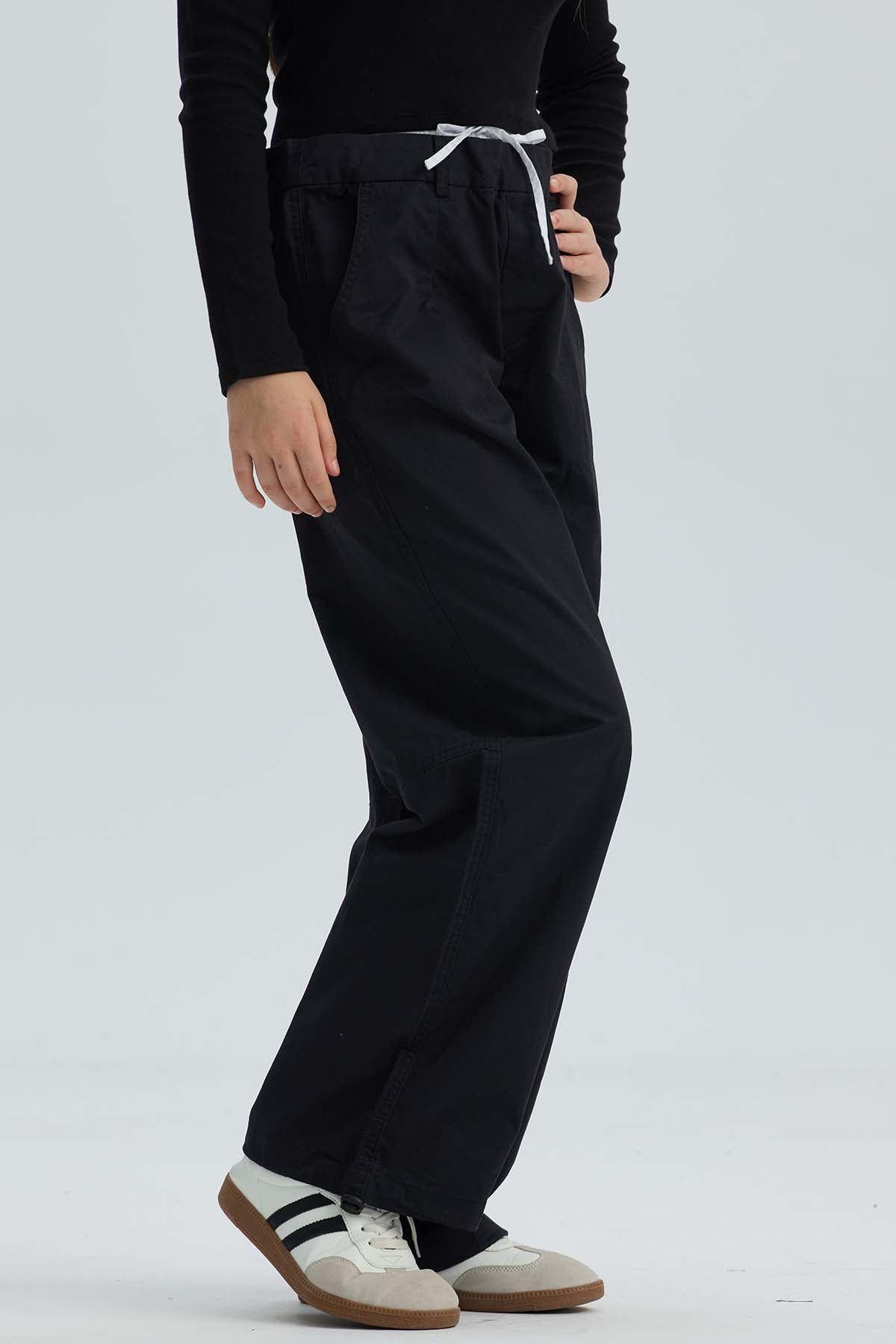 Pantalón Niña Parachute Con Pretina Falsa Negro-2