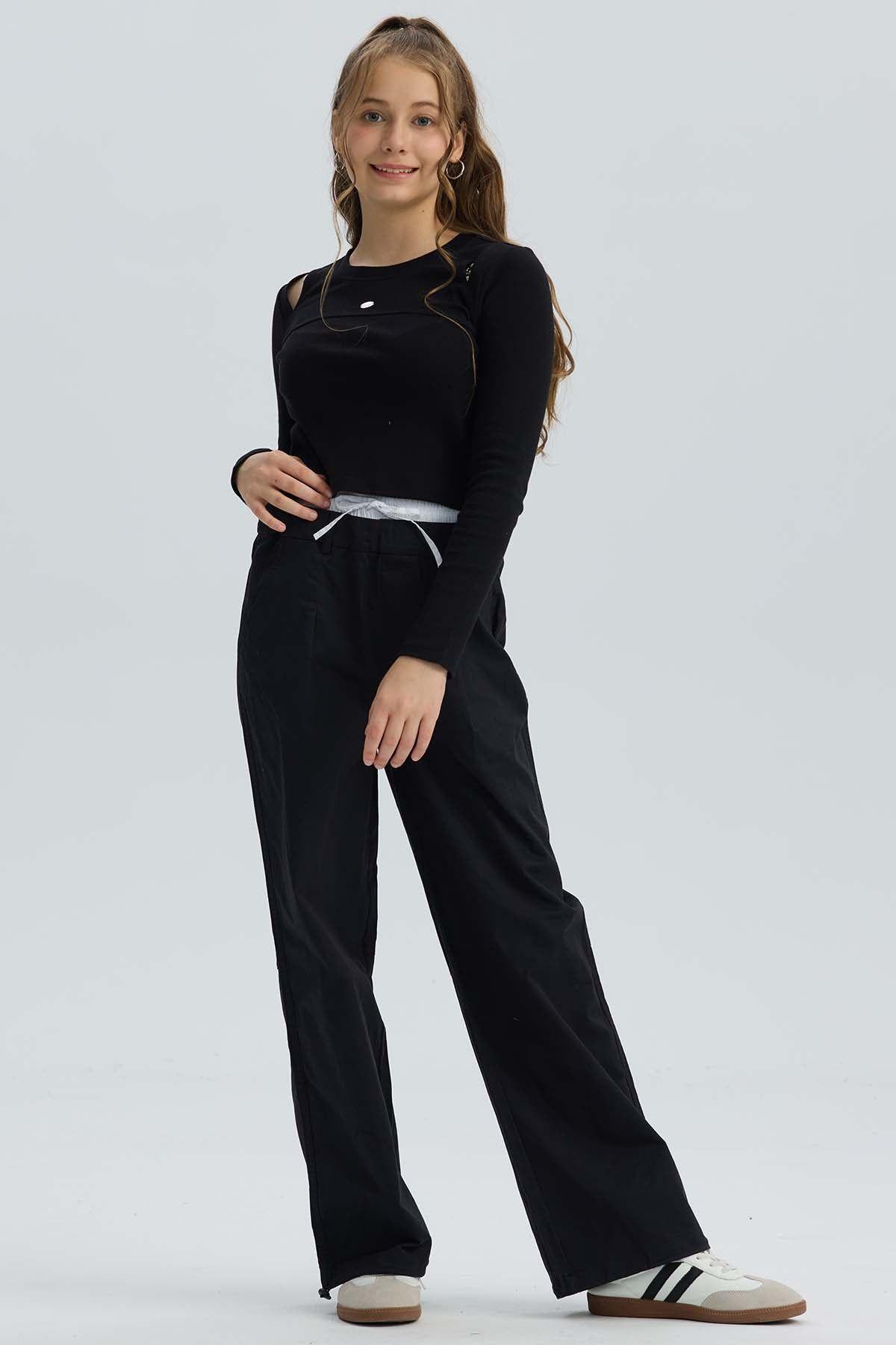 Pantalón Niña Parachute Con Pretina Falsa Negro-3