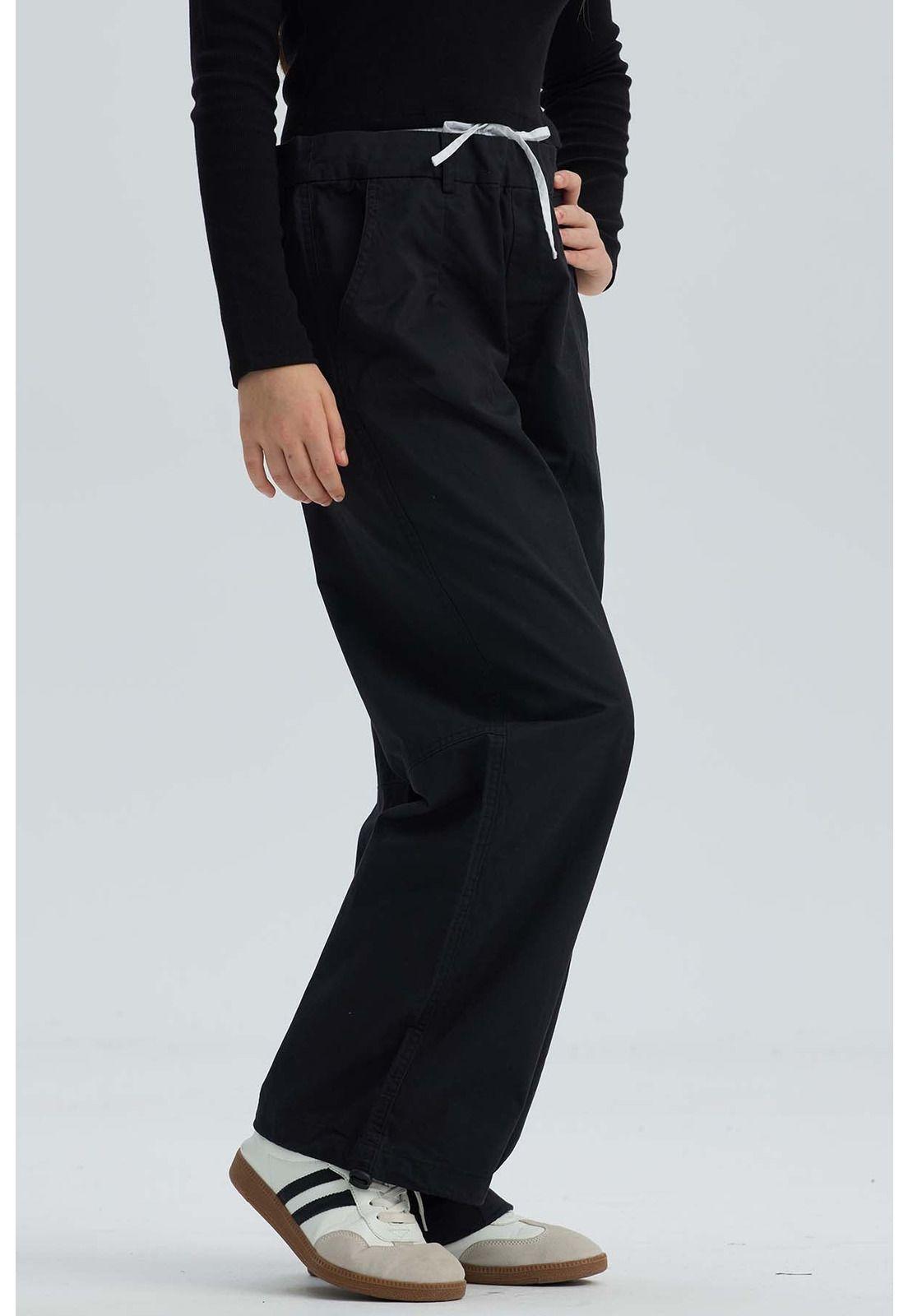 Pantalón Niña Parachute Con Pretina Falsa Negro-2