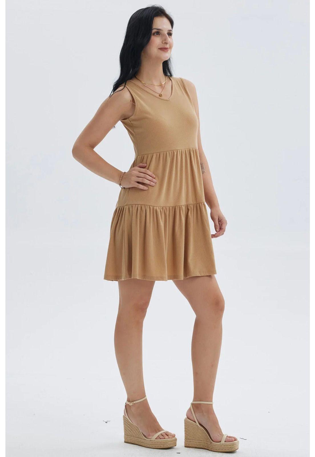 Vestido Mujer Liso Rib Con Corte Camel-2