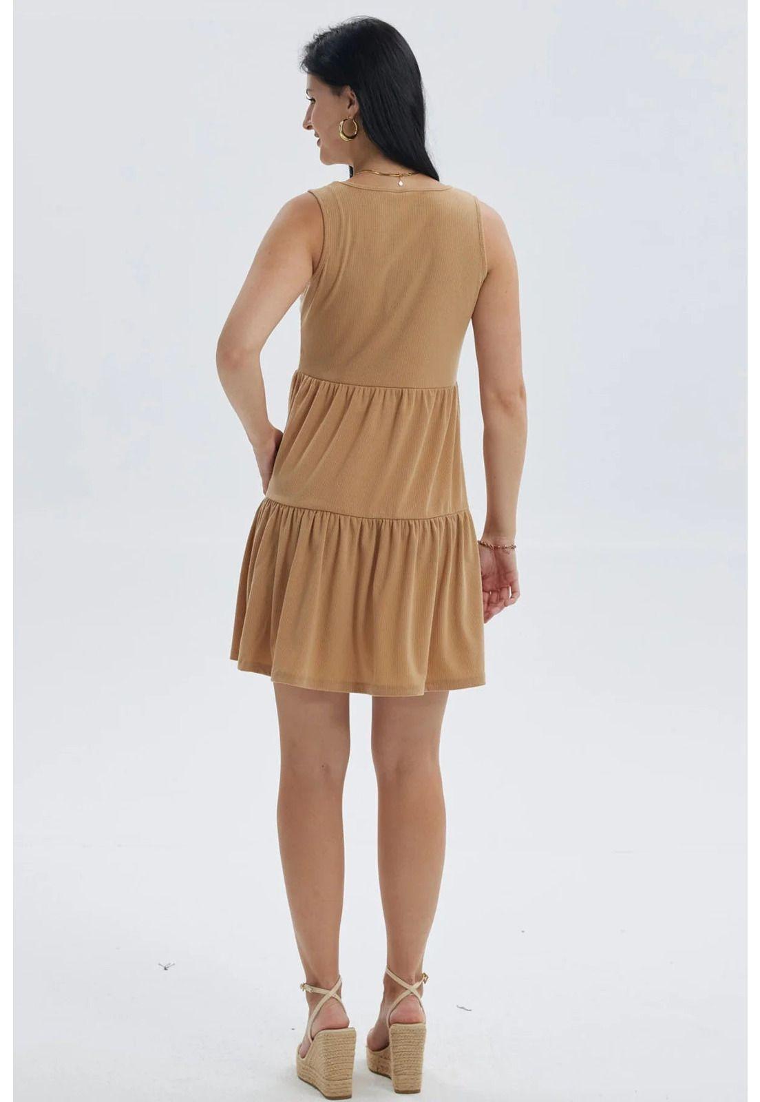 Vestido Mujer Liso Rib Con Corte Camel-3