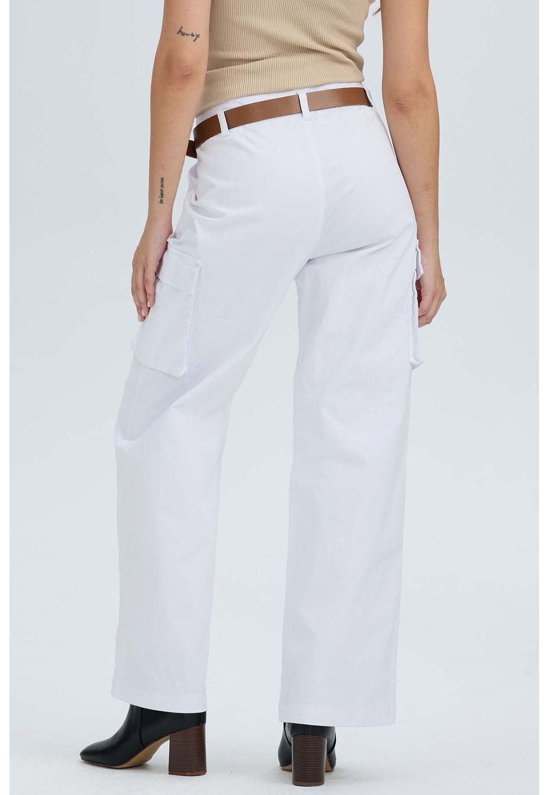 Pantalón Mujer Pretina Alta Con Cinturón Blanco-2