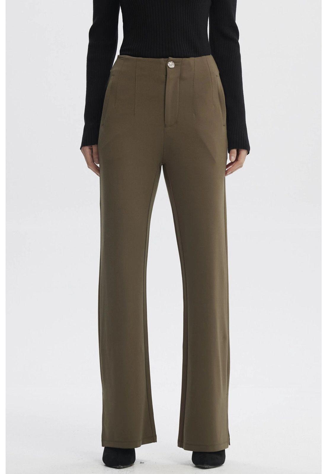 Pantalón Mujer Punto Roma Verde Musgo-0