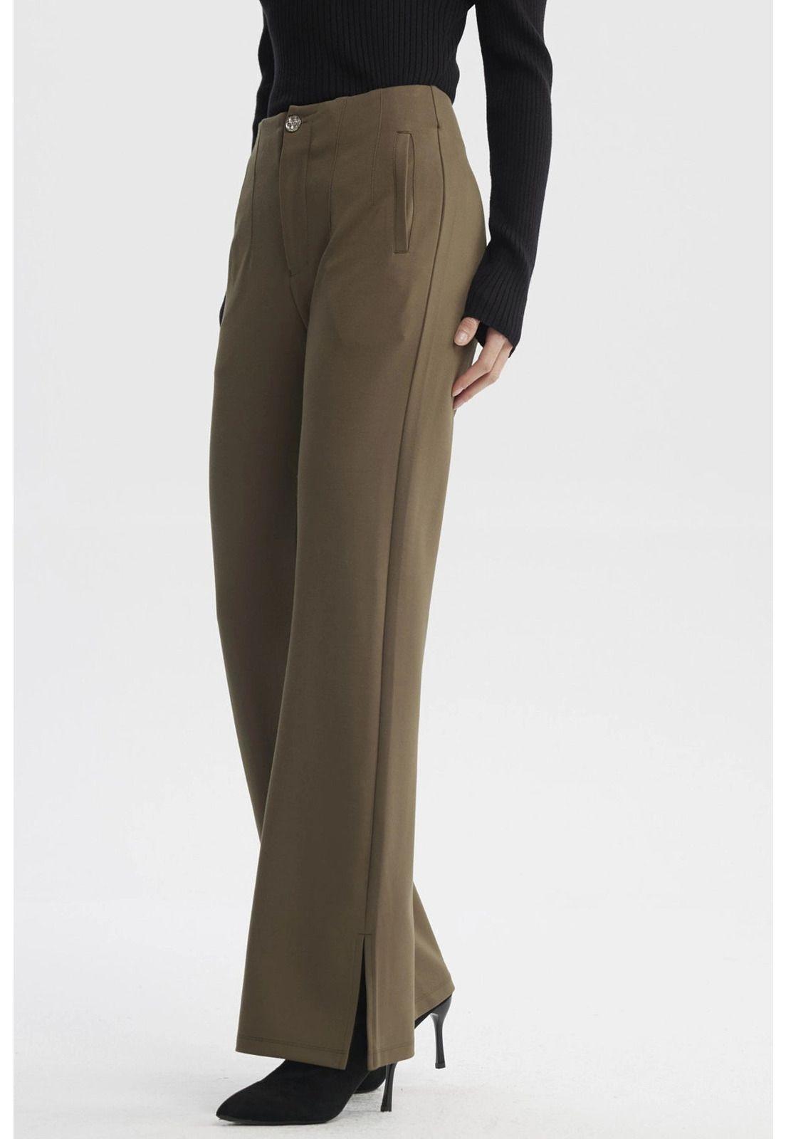 Pantalón Mujer Punto Roma Verde Musgo-1