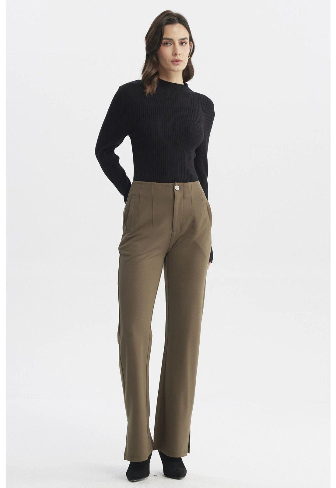 Pantalón Mujer Punto Roma Verde Musgo-3