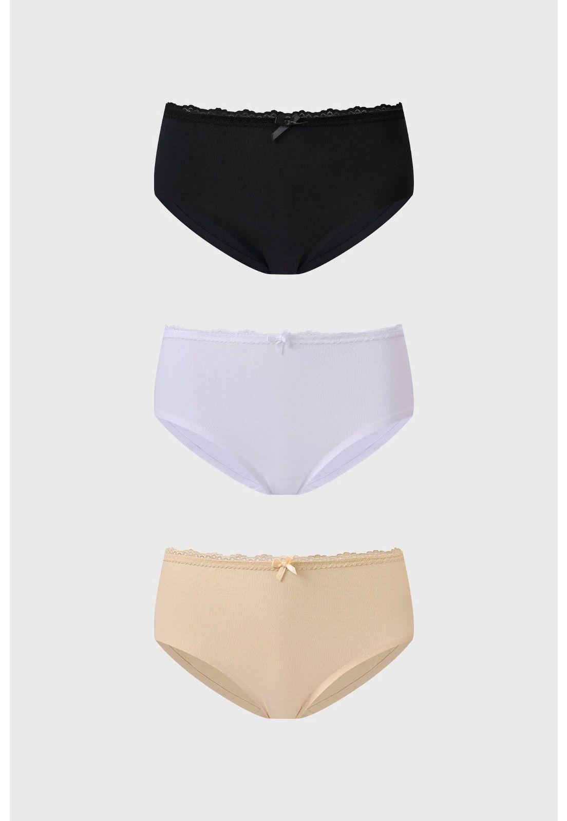 Calzón Mujer Tripack Pantaleta Detalle Encaje Blanco - ll-0