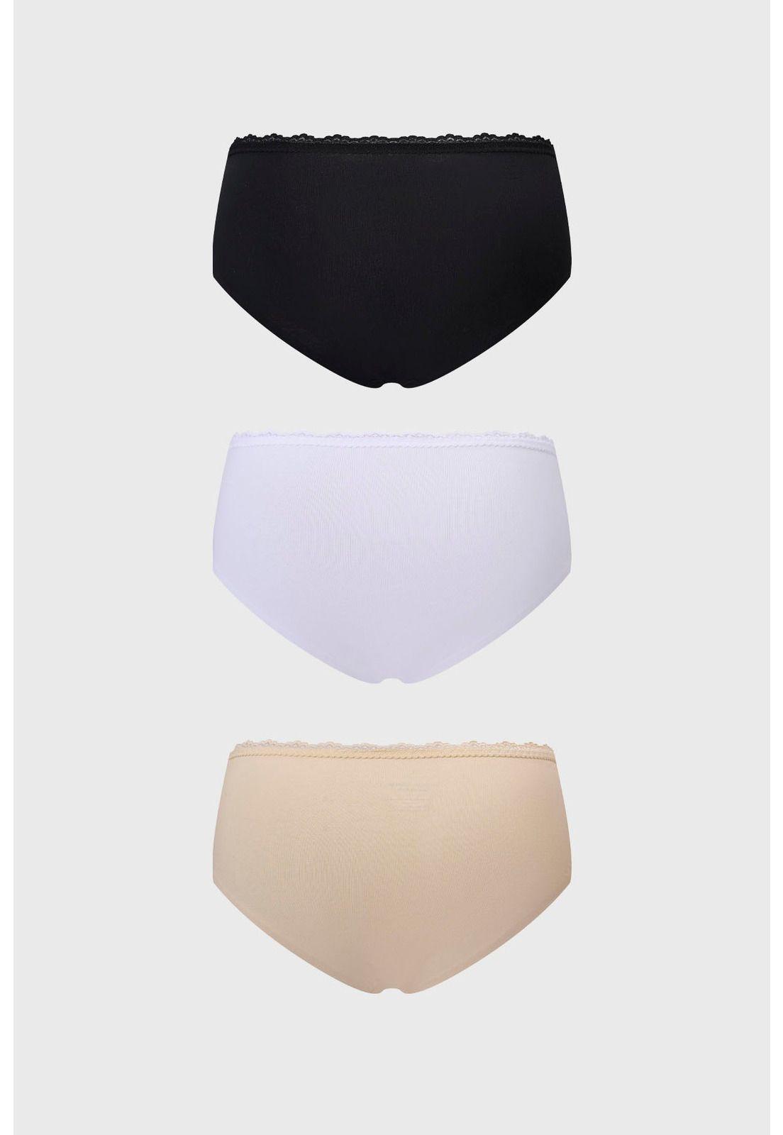 Calzón Mujer Tripack Pantaleta Detalle Encaje Blanco - ll-1