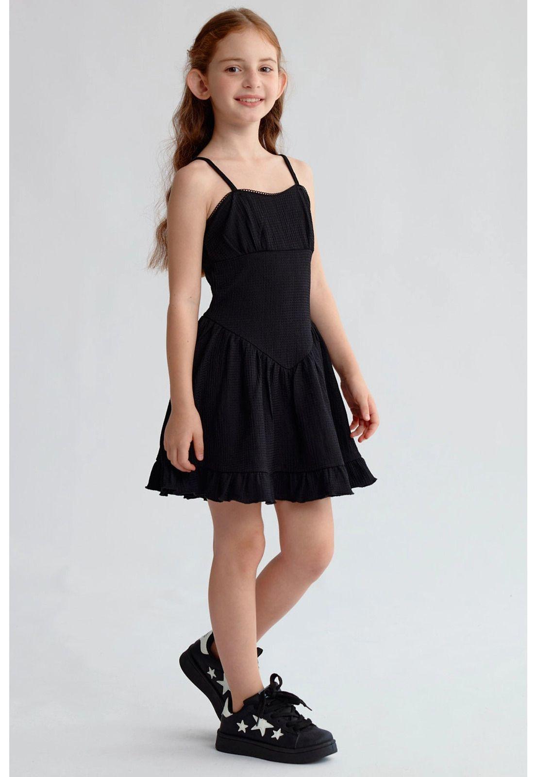 Vestido Niña Cintura Corte Negro-2