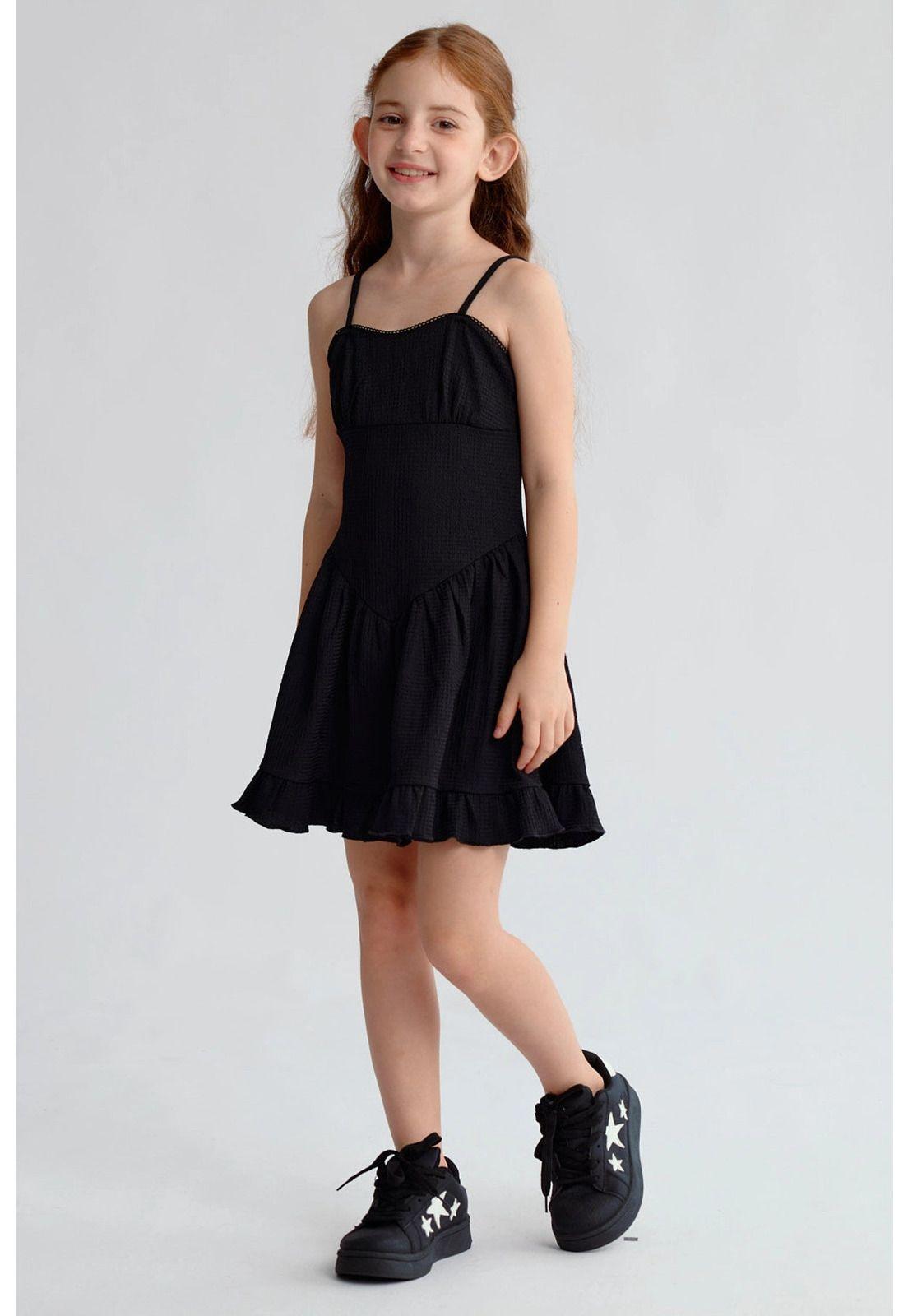 Vestido Niña Cintura Corte Negro-3