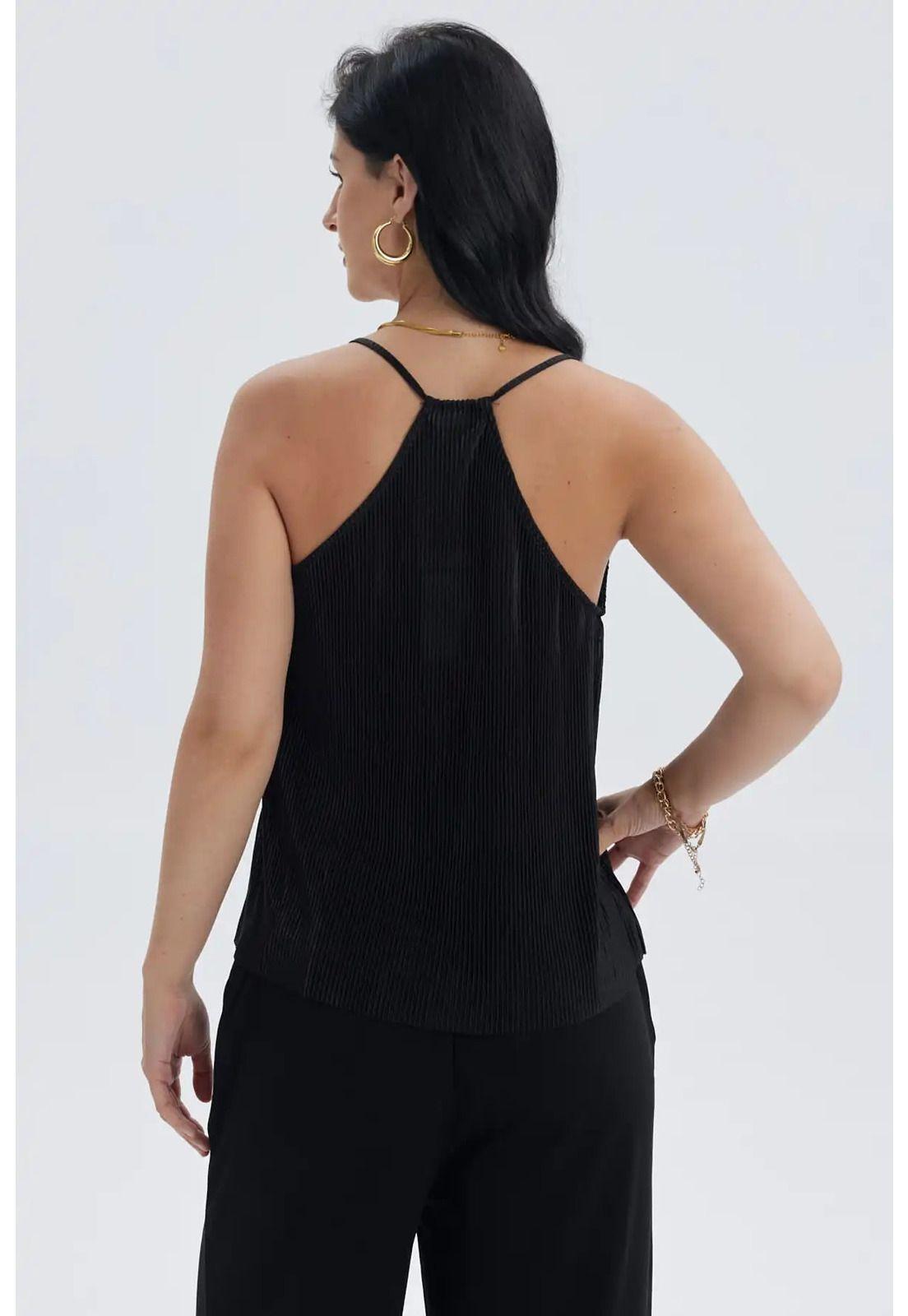 Polera Mujer Pabilo Plisada Lisa Negro-2