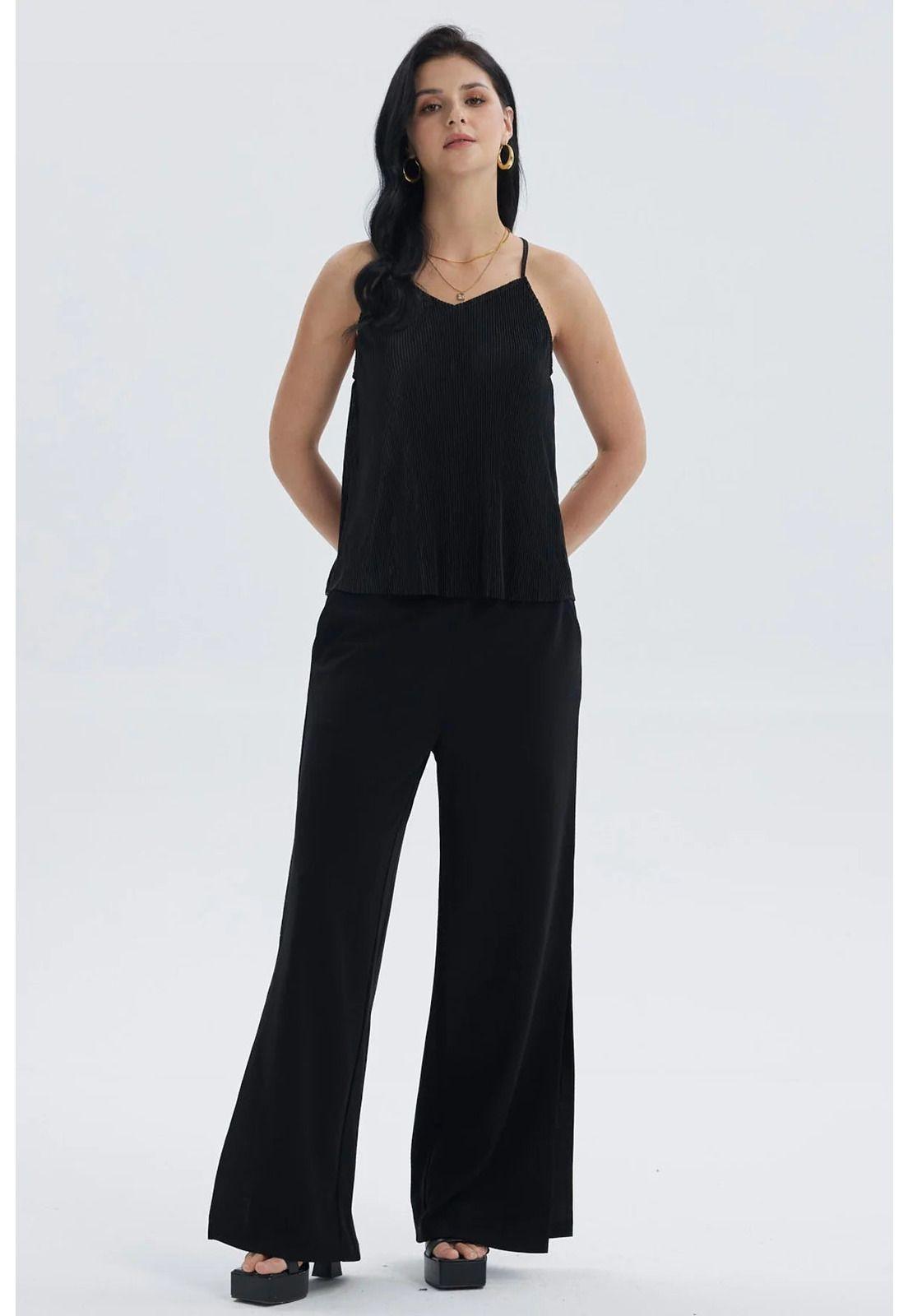 Polera Mujer Pabilo Plisada Lisa Negro-3