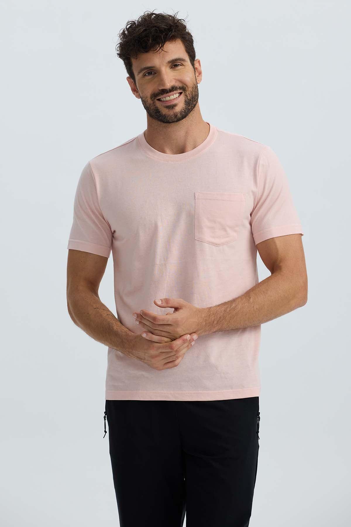 Polera Hombre Básica Con Bolsillo Rosado-2