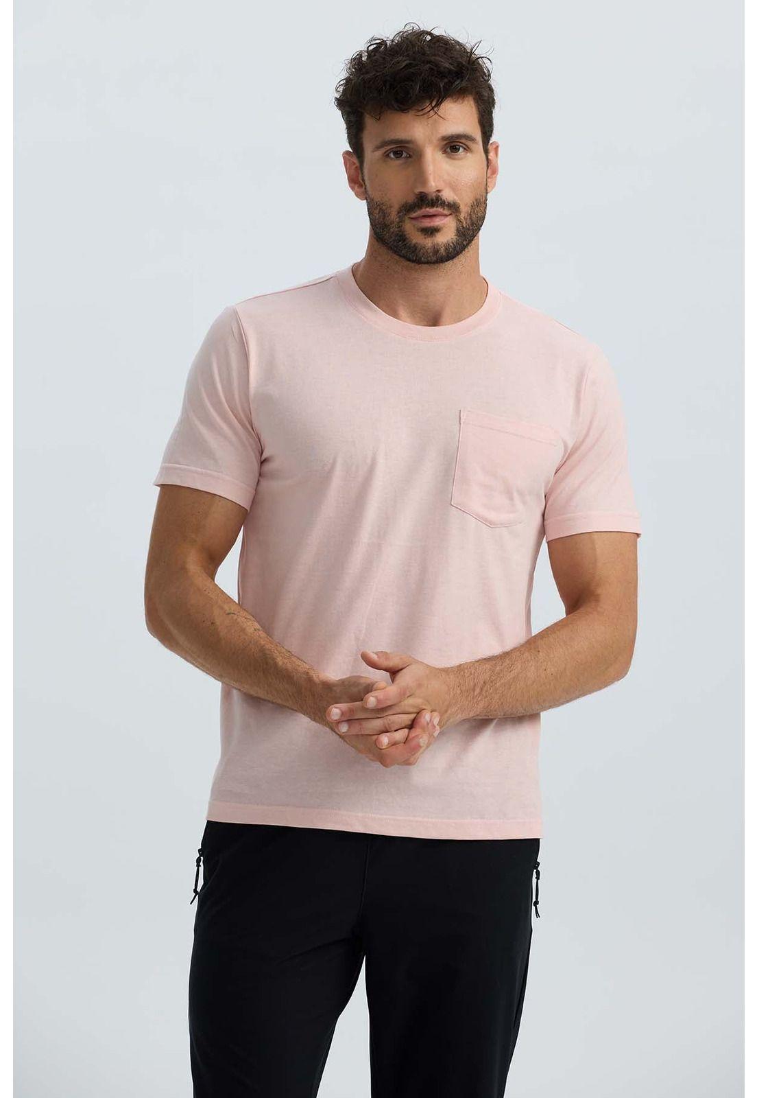 Polera Hombre Básica Con Bolsillo Rosado-0