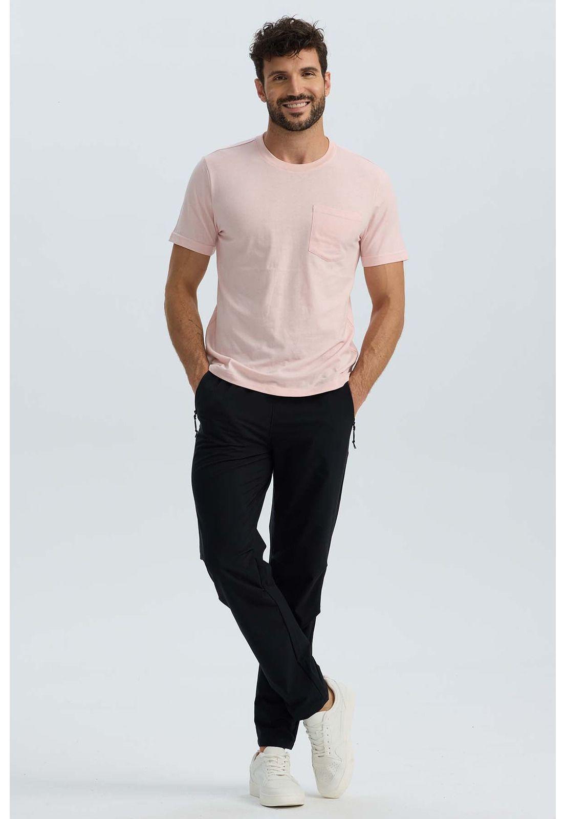 Polera Hombre Básica Con Bolsillo Rosado-3