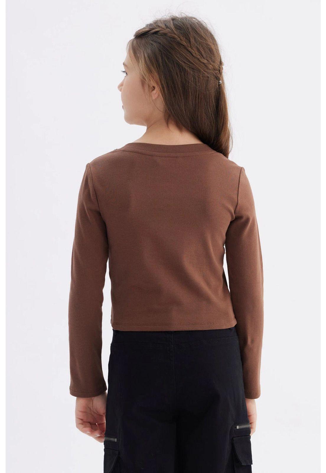 Polera Niña Con Botones Café-2