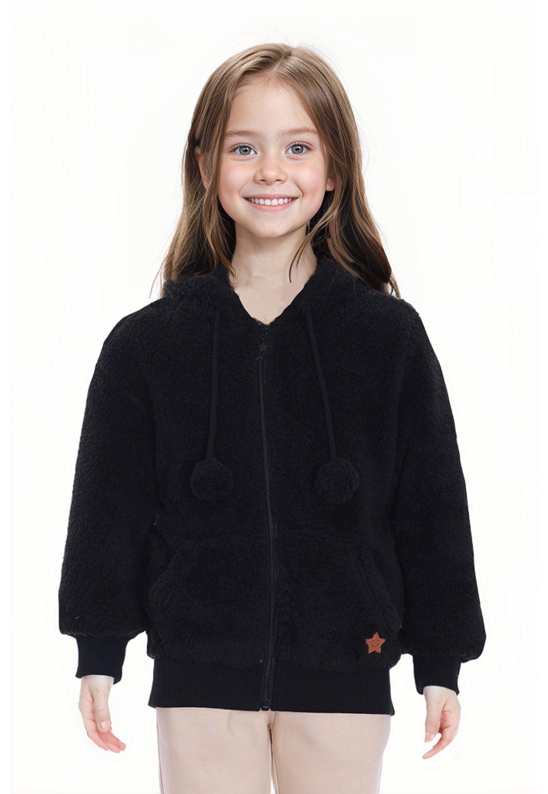 Polar Niña Peludo Pompón Negro-0
