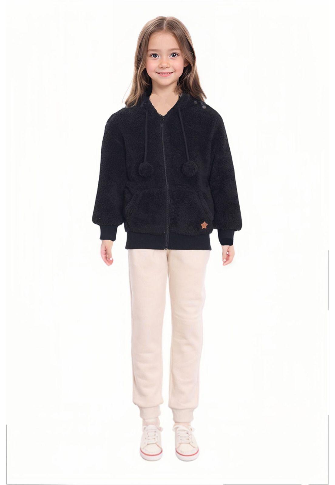 Polar Niña Peludo Pompón Negro-2