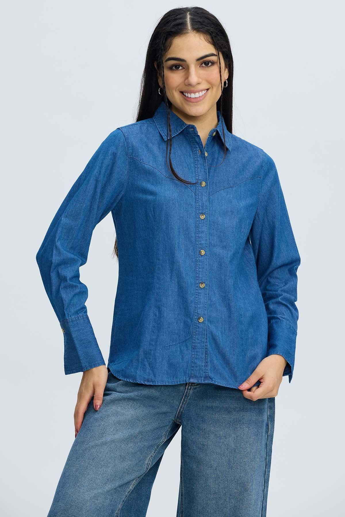 Blusa Mujer Vaquera Azul Oscuro-0