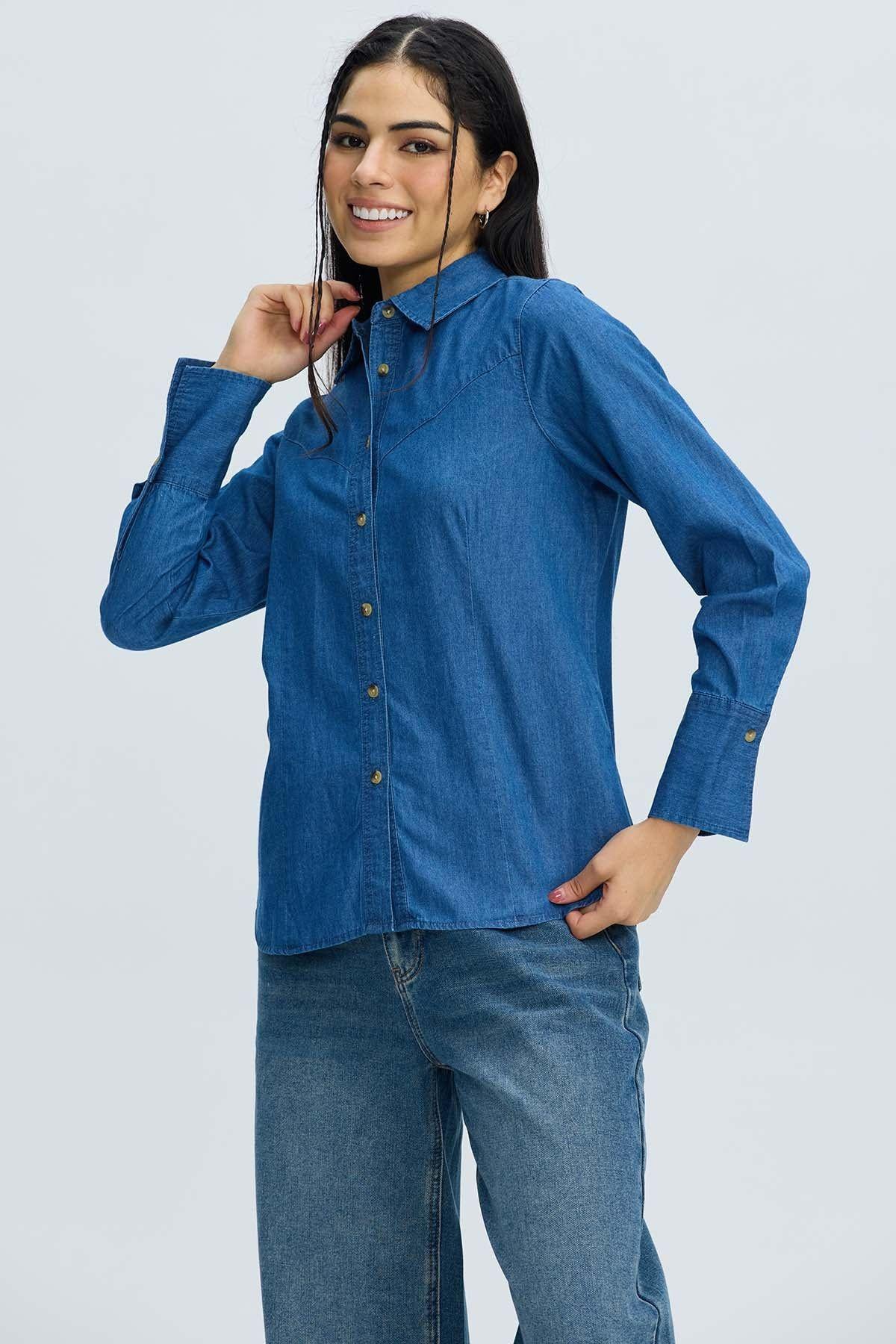 Blusa Mujer Vaquera Azul Oscuro-1