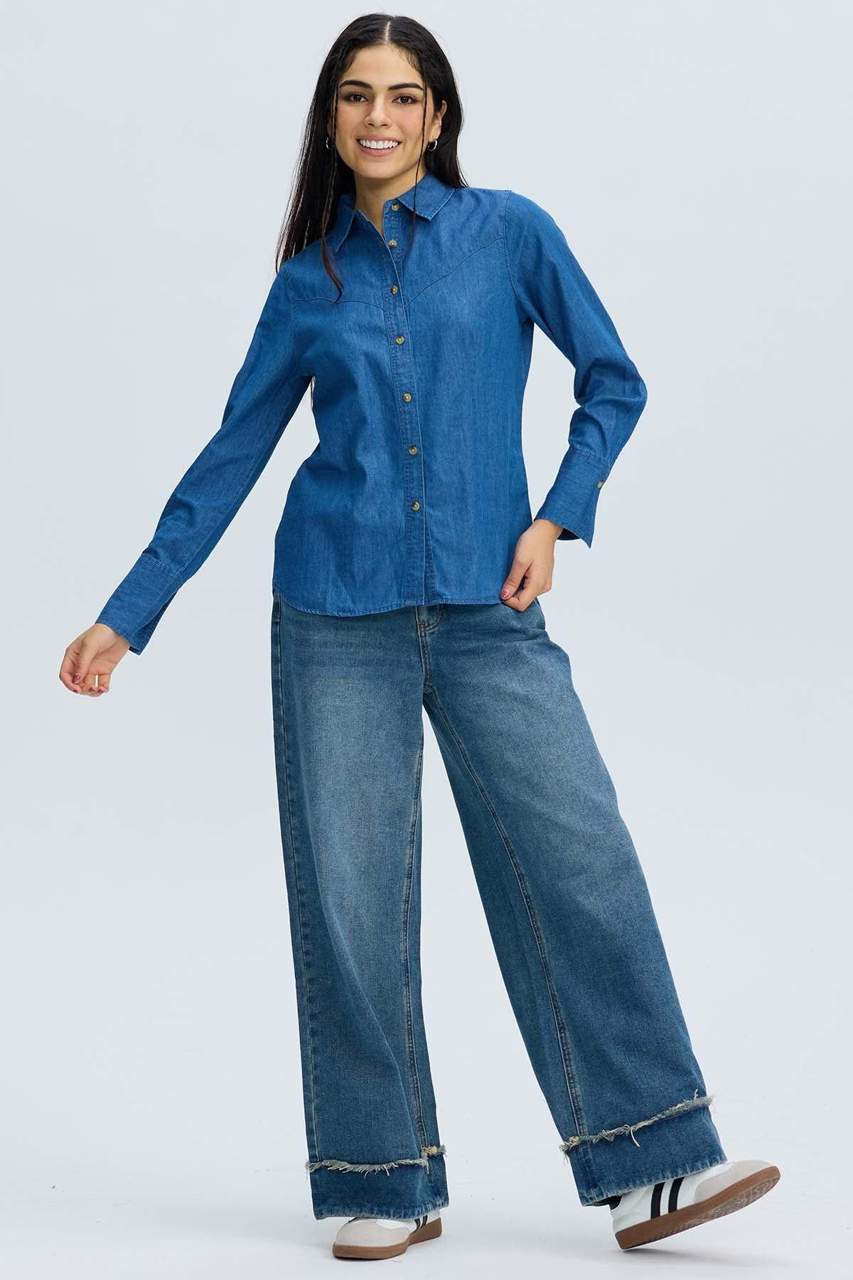 Blusa Mujer Vaquera Azul Oscuro-3