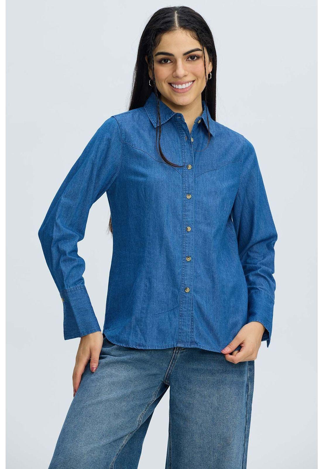 Blusa Mujer Vaquera Azul Oscuro-0