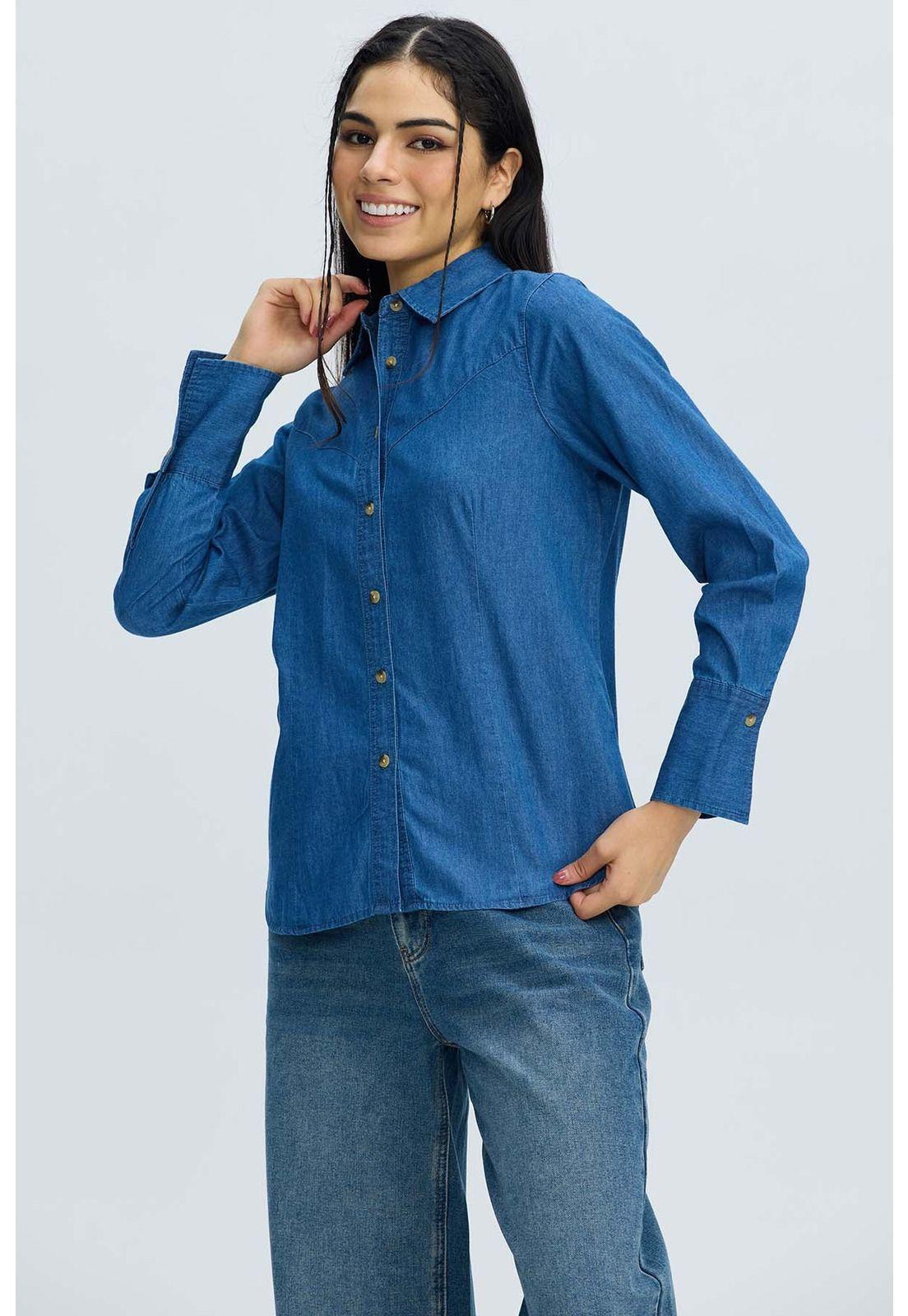 Blusa Mujer Vaquera Azul Oscuro-1