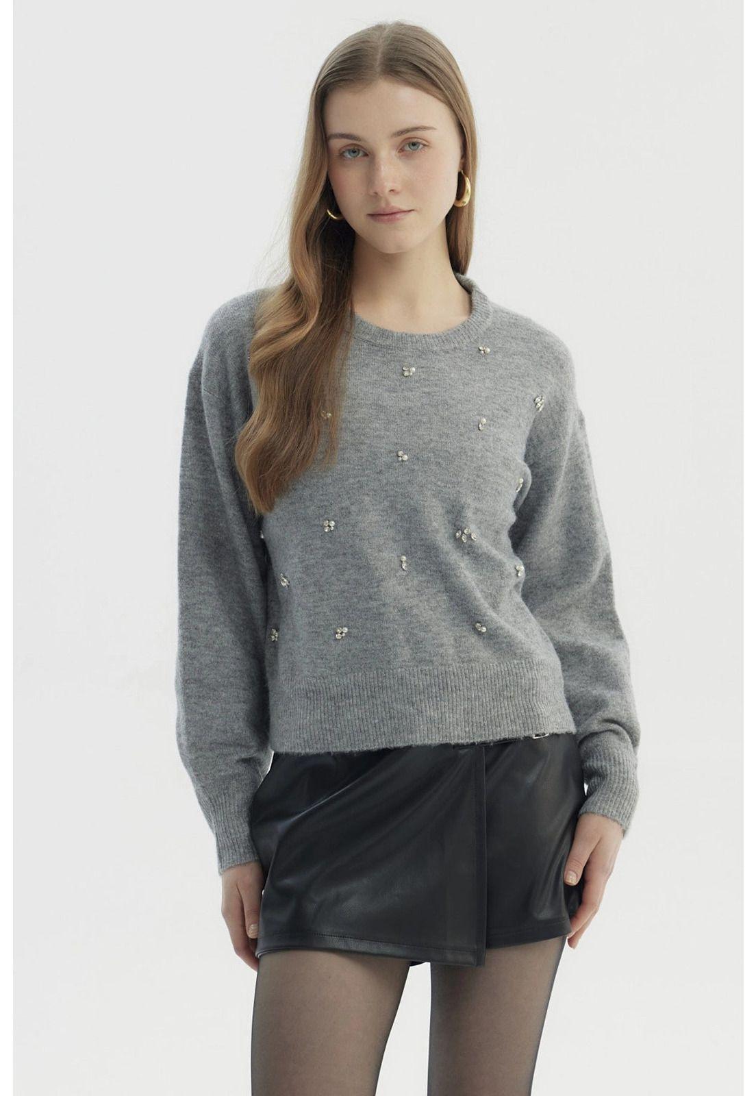 Sweater Mujer Regular Gris-0