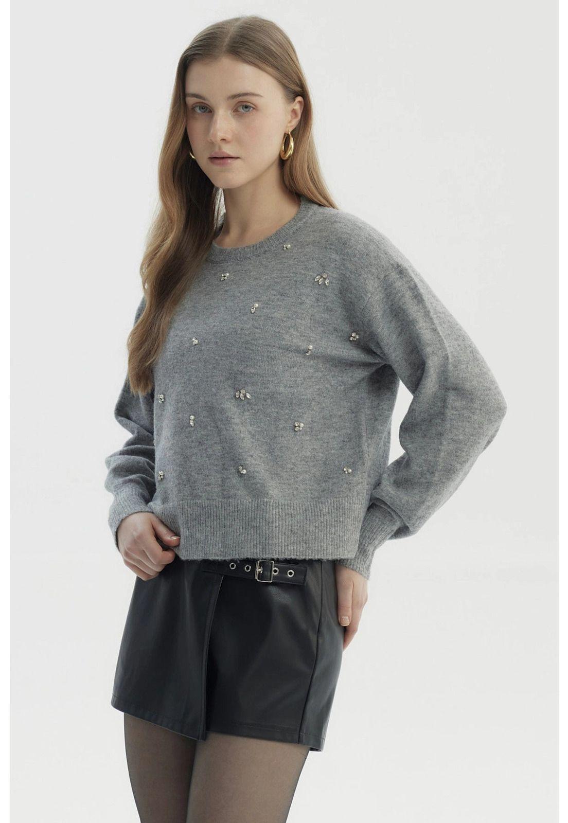 Sweater Mujer Regular Gris-1