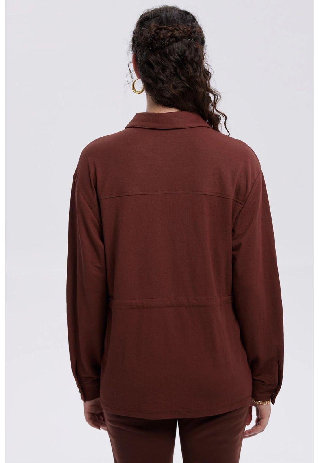 Chaqueta Mujer Over Shirt Café Oscuro-2