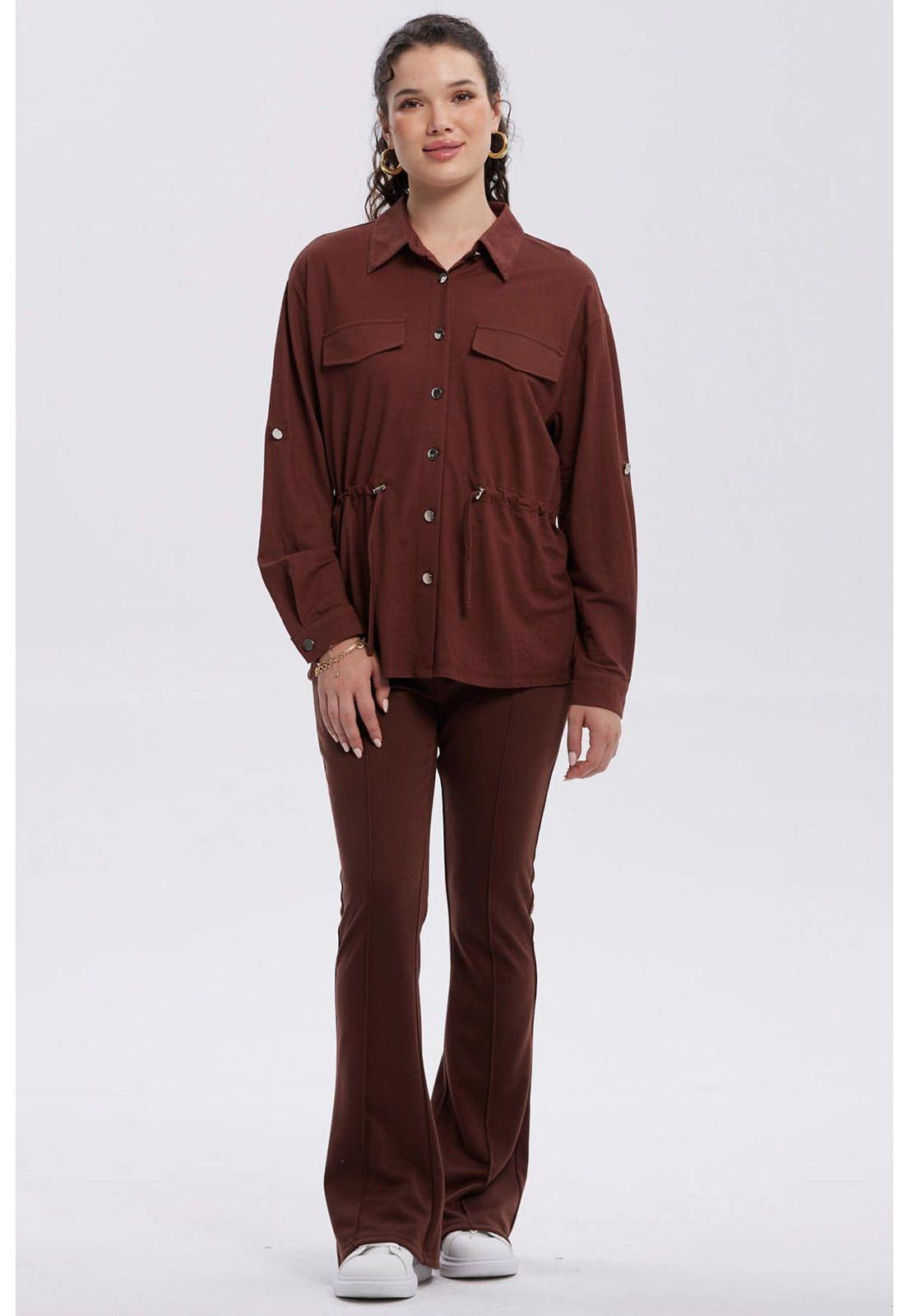 Chaqueta Mujer Over Shirt Café Oscuro-3