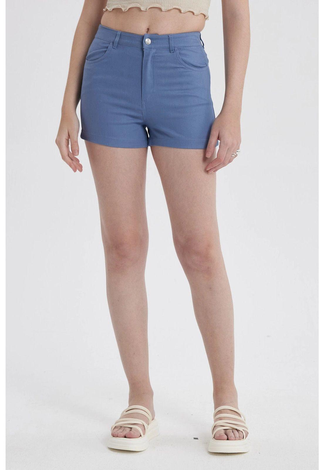 Short Mujer Gabardina Color Celeste Oscuro-0